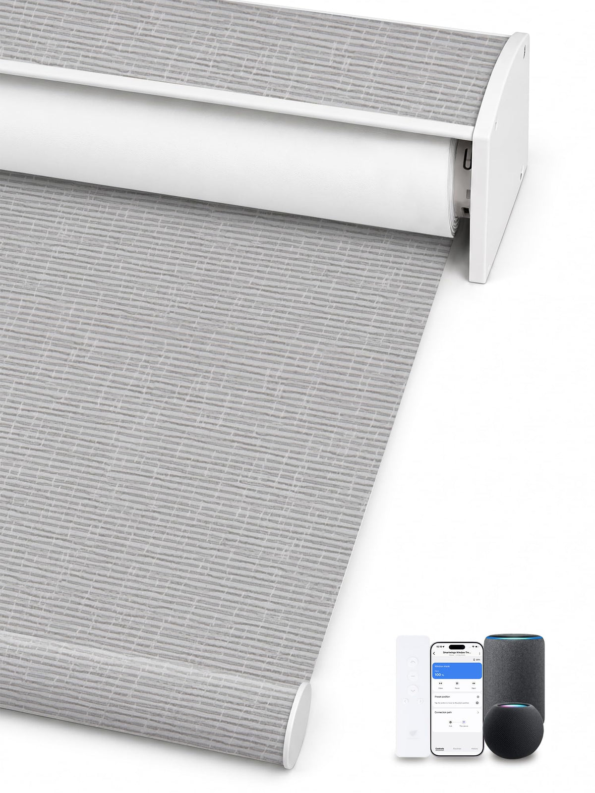 SmartWings Motorized Smart Roller Shades, 100% Blackout Essential Grey