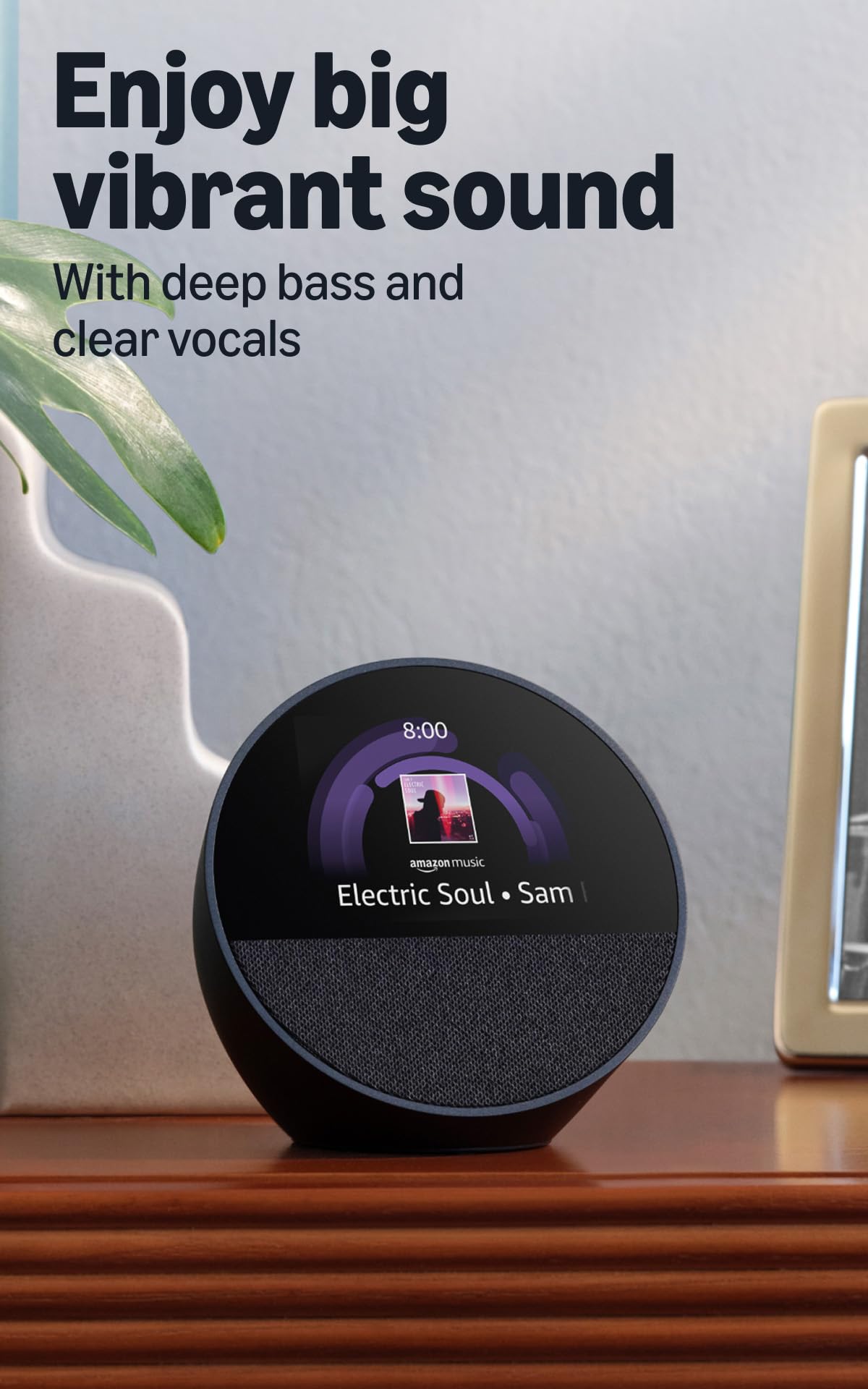 Amazon Echo Spot, Great for nightstands, offices and kitchens, Smart alarm clock, Designed for Alexa+, Black