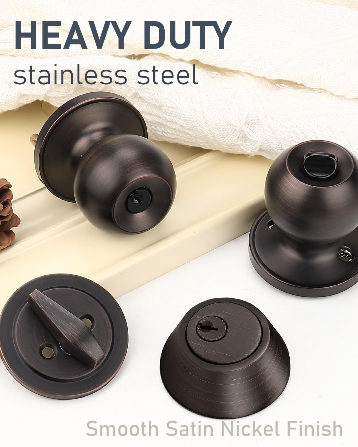 6 Pack Entry Door Locksets with Single Cylinder Deadbolt, Oil Rubbed Bronze Exterior Door Lock Set with Same Key, Front Roound Door Knob and Deadbolt Set