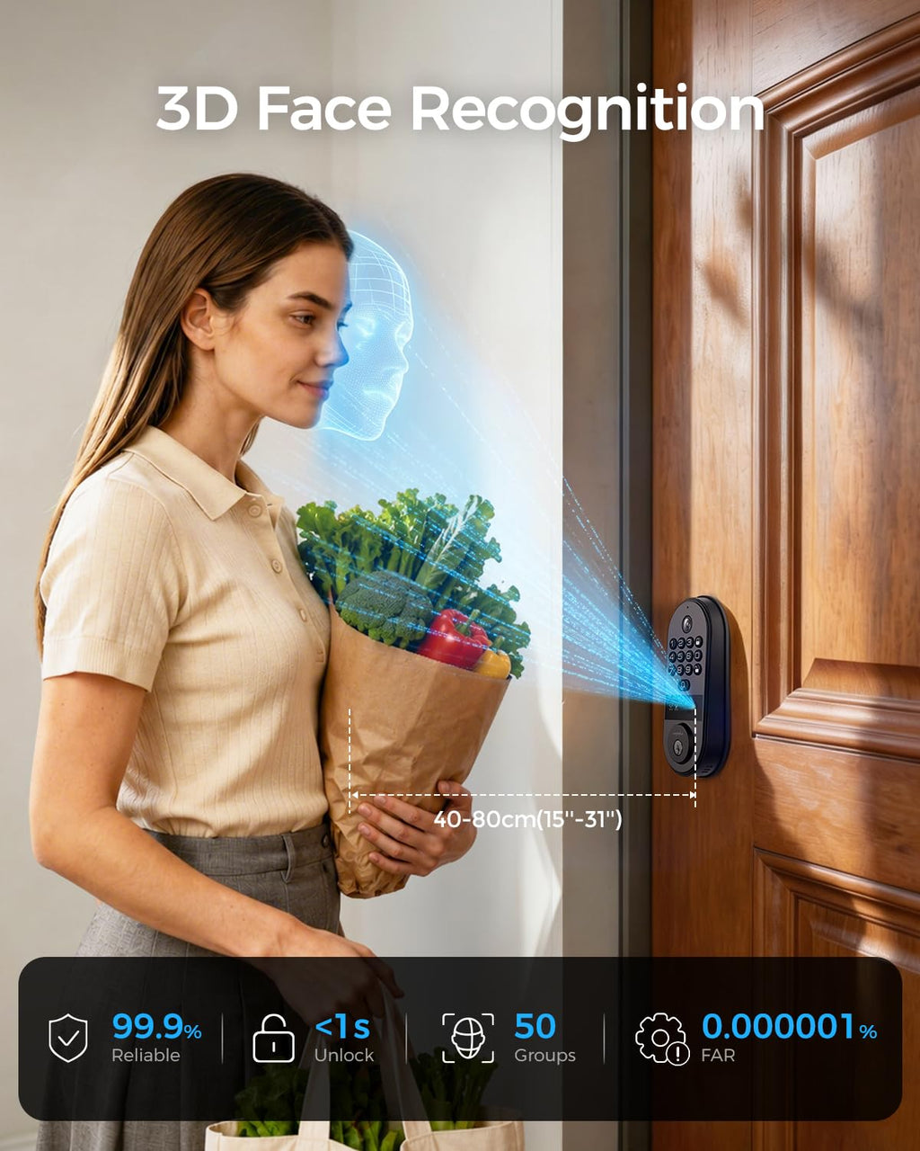 Smart Lock with Palm Vein & Face Recognition, Keyless Front Door Deadbolt