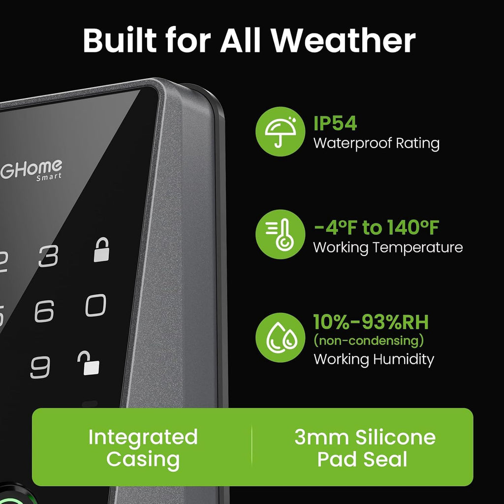 GHome Smart Door Lock with Fingerprint,Keypad & App Control for Front Doors