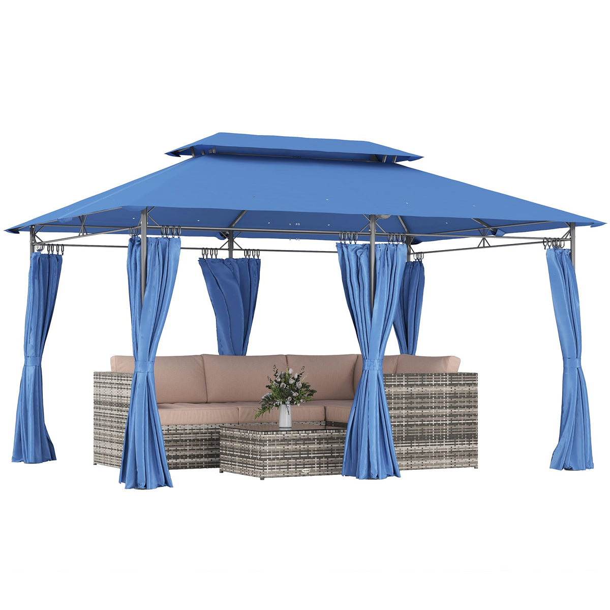 Outsunny 10' x 13' Patio Gazebo Double Roof Outdoor Gazebo Dark Blue