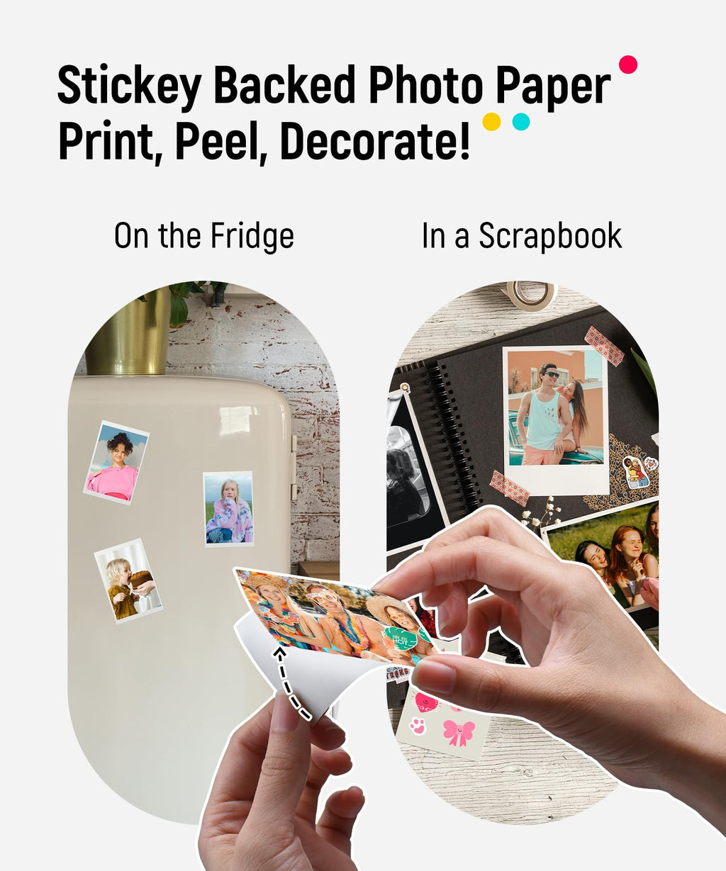 Liene Pearl K100 2x3” Photo Printer, Mini Instant Portable Color Picture Printer Bundle 50 Zink Adhesive Paper, Bluetooth 5.2 Compatible w/iOS & Android Small Phone Sticker for iPhone Smartphone White