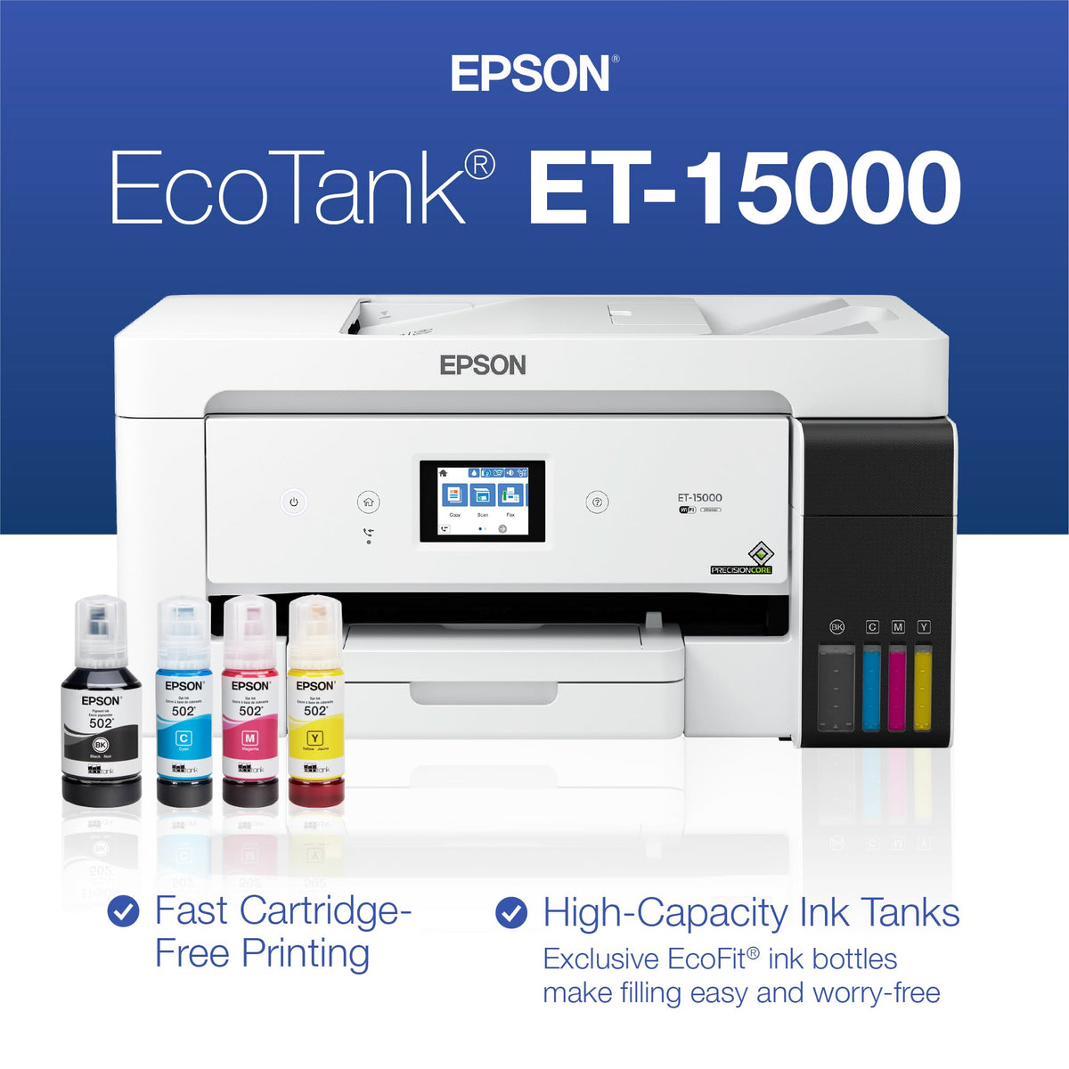 Epson EcoTank ET-15000 Wireless Color All-in-One Supertank Printer with Scanner, Copier, Fax, Ethernet and Printing up to 13 x 19 Inches (Renewed Premium)