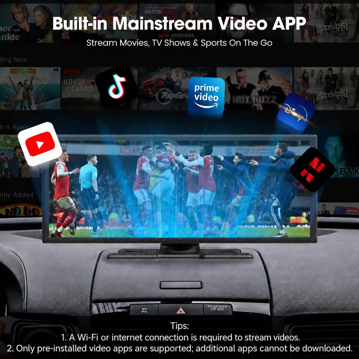 LAMTTO 11'' Wireless Carplay Screen with Net-Flix YouTube and Backup Camera