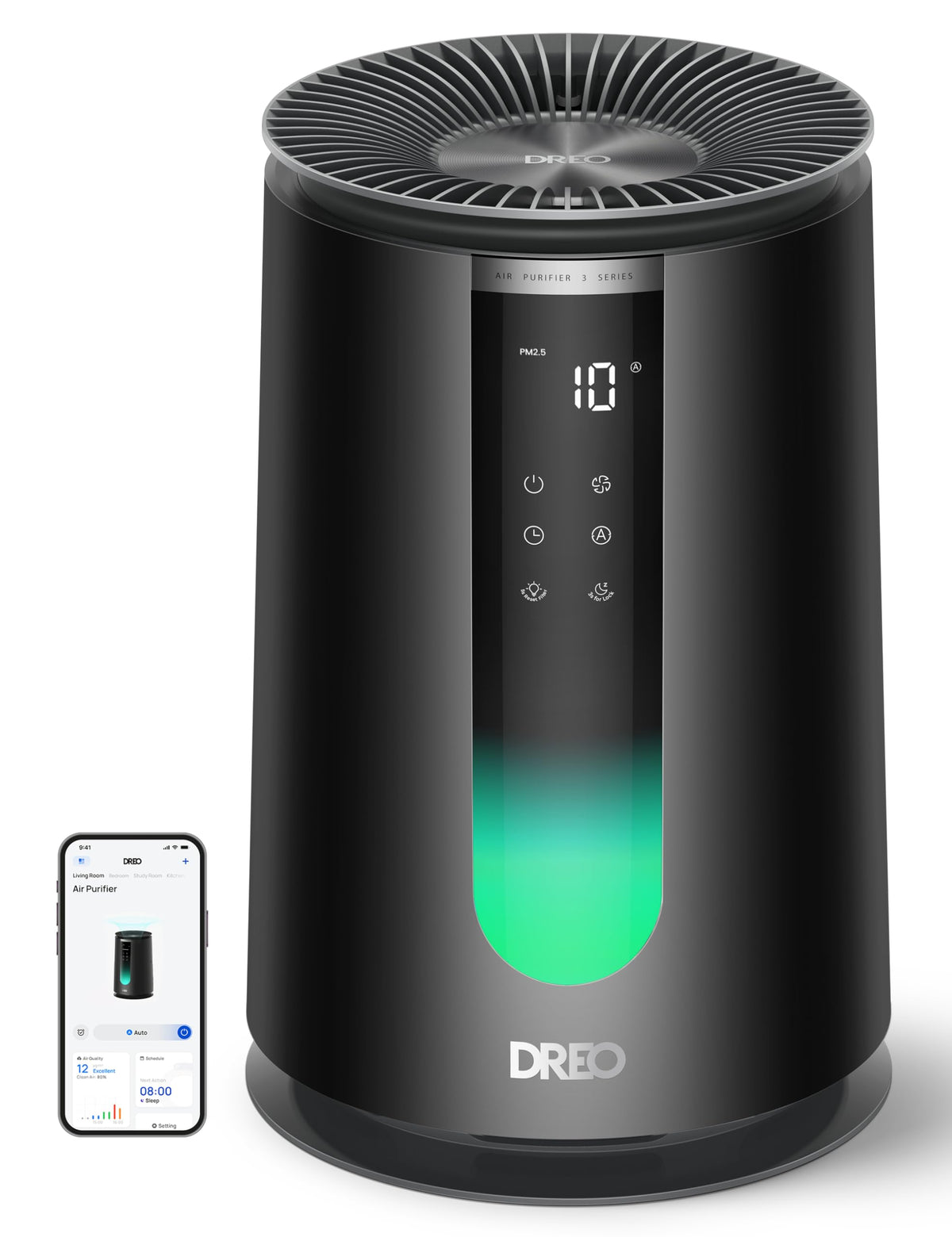 DREO Smart Air Purifier for Home, Washable Pre-Filter, Large Rooms Air Cleaner with Wi-Fi/Voice/Alexa,Smoke,Dust,Pollen,Odor,PM2.5 Monitor, 4 Speeds & Auto/Turbo/HEPA Sleep Mode, DR-HAP003AS Black