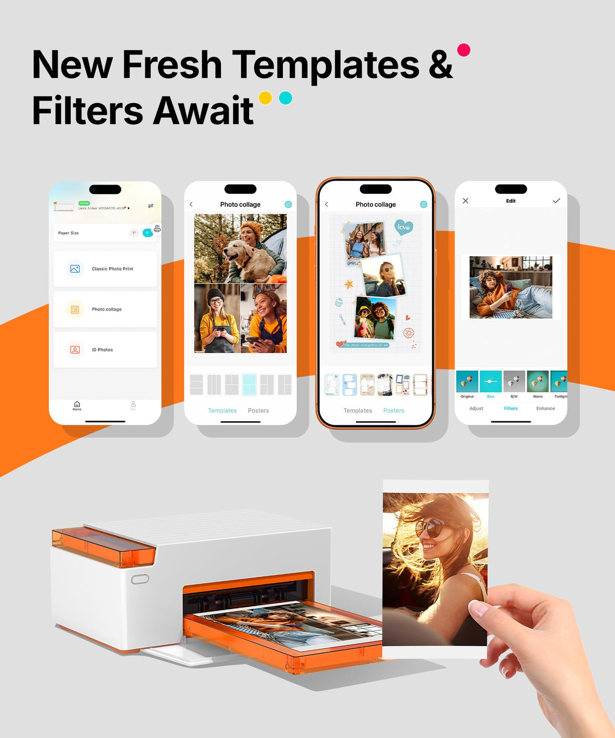 Liene Amber M110 Bluetooth Portable Photo Printer for iPhone, Thermal Dye Sublimation, Includes 80 Sheets, 60 4x6 Inch Sheets, 20 3 Inch Square Sticker Sheets and 2 Cartridges