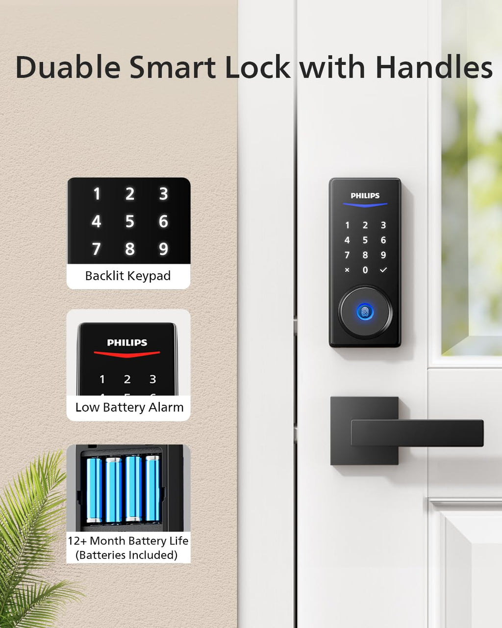 Philips Smart Lock with Door Lever, APP Control, Fingerprint Unlock