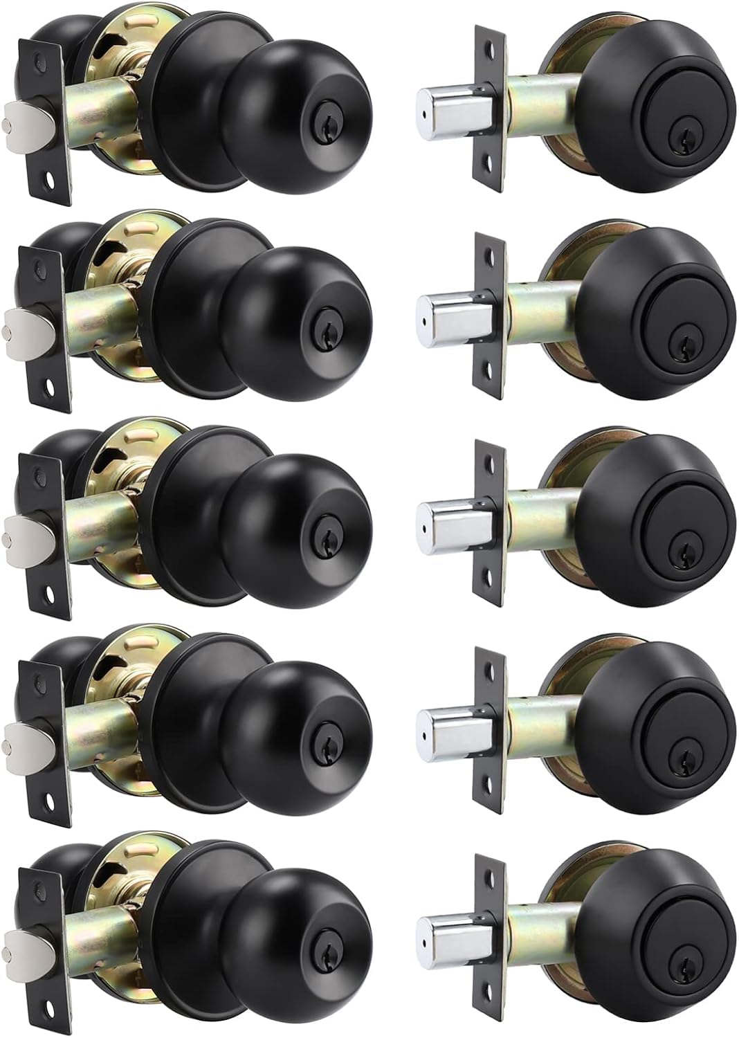 6 Pack Entry Door Locksets with Single Cylinder Deadbolt, Oil Rubbed Bronze Exterior Door Lock Set with Same Key, Front Roound Door Knob and Deadbolt Set