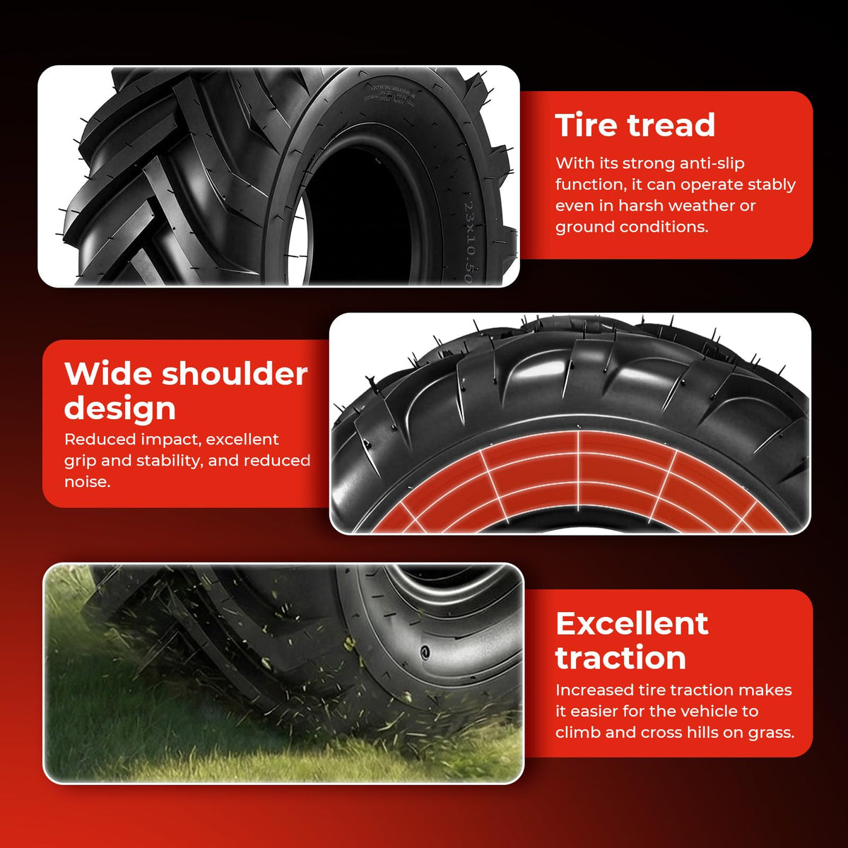 23x10.50-12 Lawn & Garden Mower Tires, Set of 2,6 Ply Tubeless