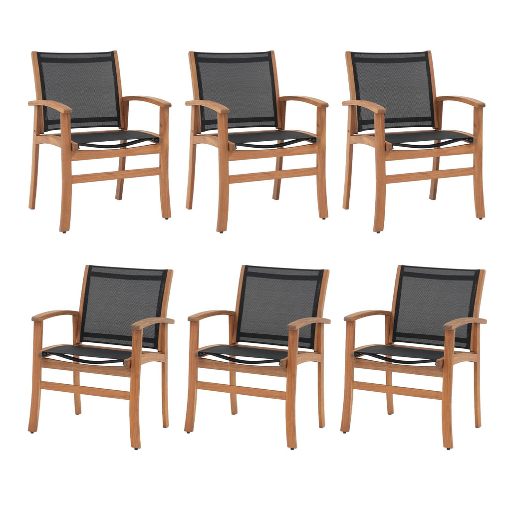 Acacia Wood Patio Dining Chairs Set (Black, 2 Pieces)
