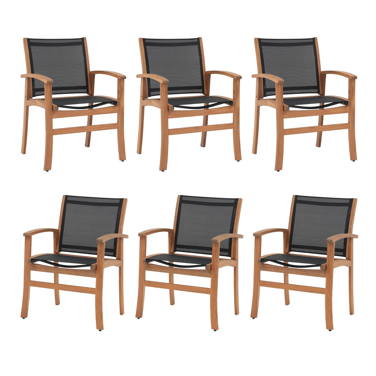 Acacia Wood Patio Dining Chairs Set (Black, 2 Pieces)