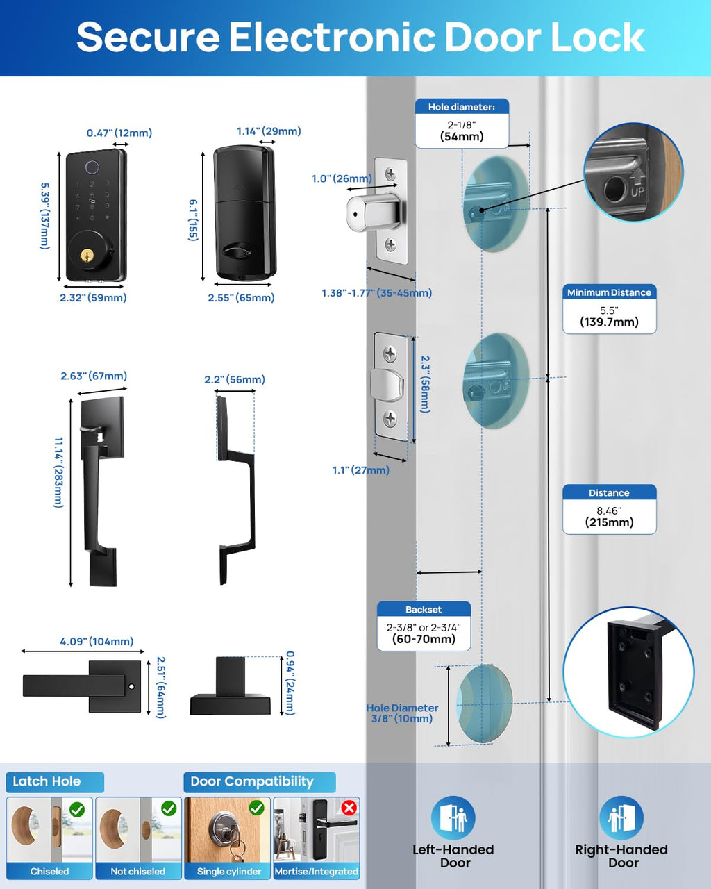 BlackSmith WiFi Smart Door Locks for Front Door Set 0.1s Unlock Keyless Entry Door Lock with Front Door Handle, APP Remote Control, Easy Installation for Hotels, Vacation Rental Homes, Property