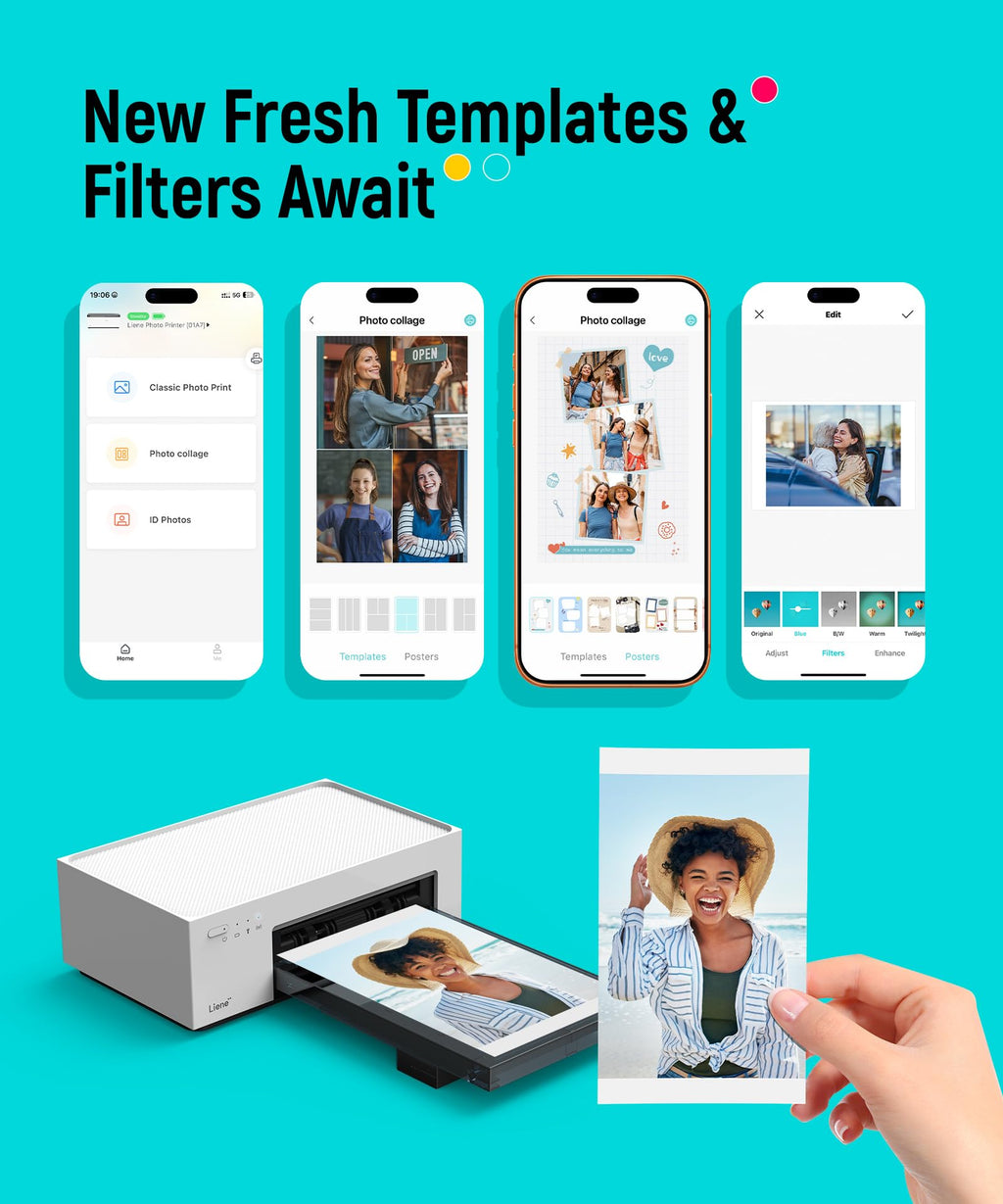 Liene White M200 4x6'' Photo Printer Battery Edition, Wireless Photo Printer for iPhone Android, Dye Sublimation Printing Full-Color Photo 20-Sheet, Portable Picture Printer Ideal for Travel Home Use