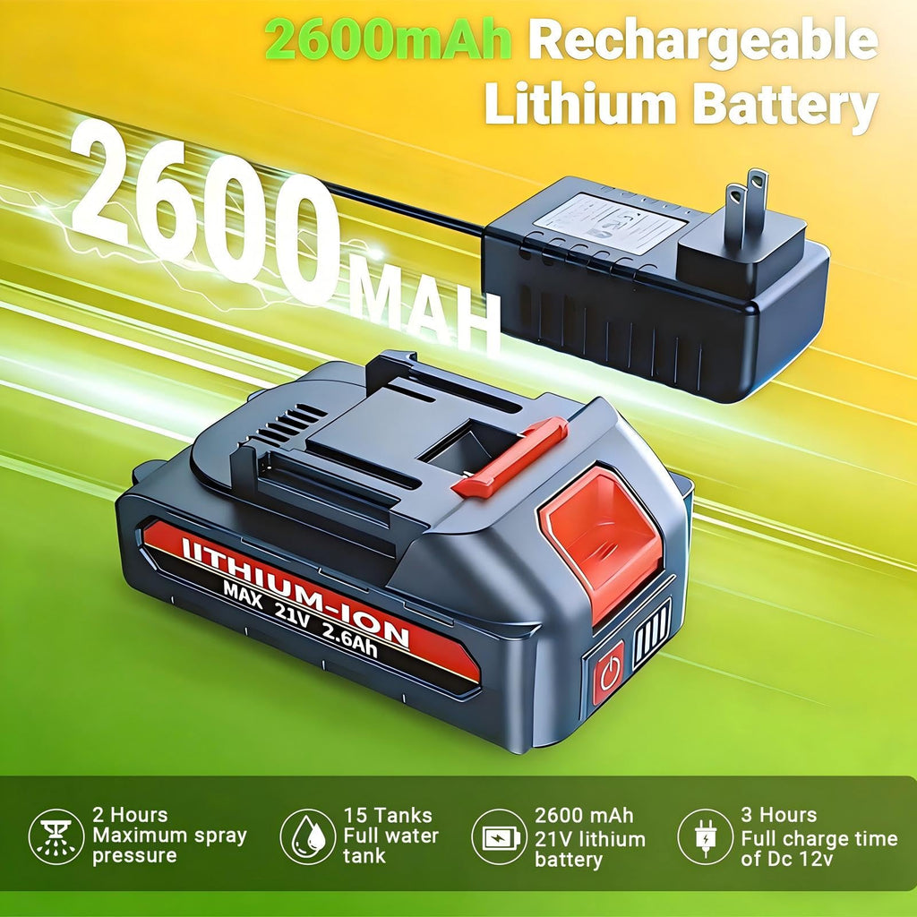 WFH Battery Powered Backpack Sprayer, 5.3 Gal, 100 PSI, 21V 2.6Ah Battery