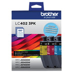 Brother Genuine LC402XL 3PK 3 Pack of High Yield Cyan, Magenta and Yellow Ink Cartridges, Black