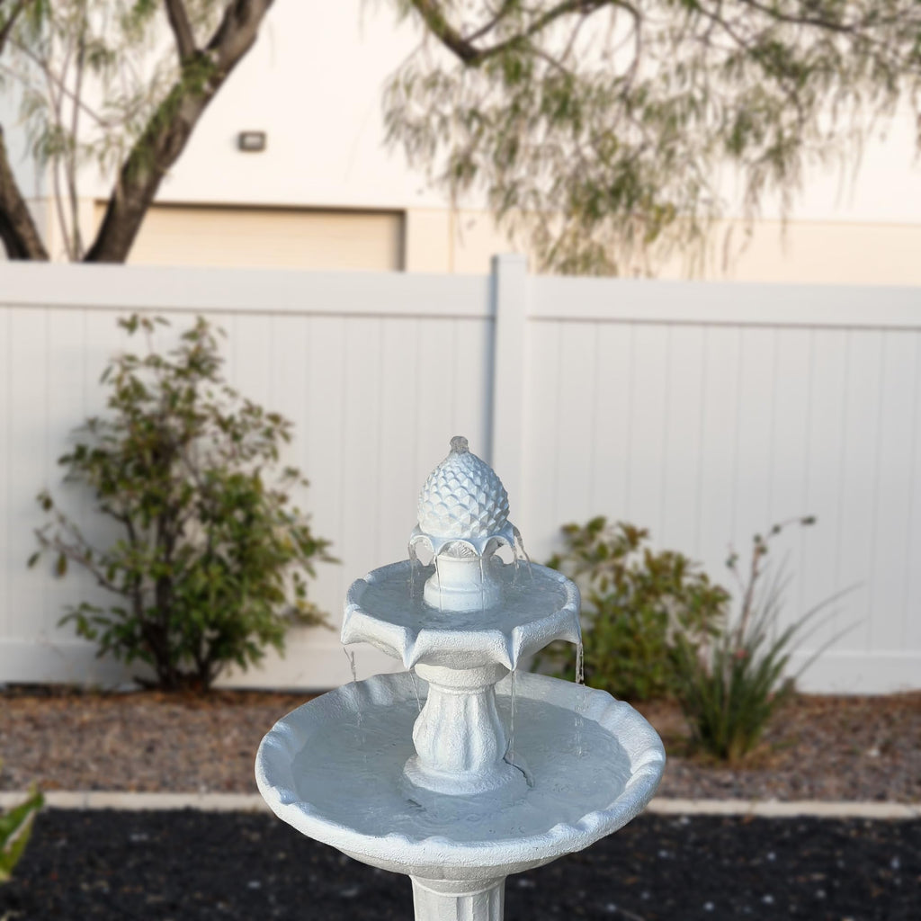 XBrand 44" 2-Tier Solar Water Fountain for Outdoors, Fiberglass Resin Garden Fountain with Solar Panel Pump, Auto Shut-Off, White, Patio, Yard & Garden Decor