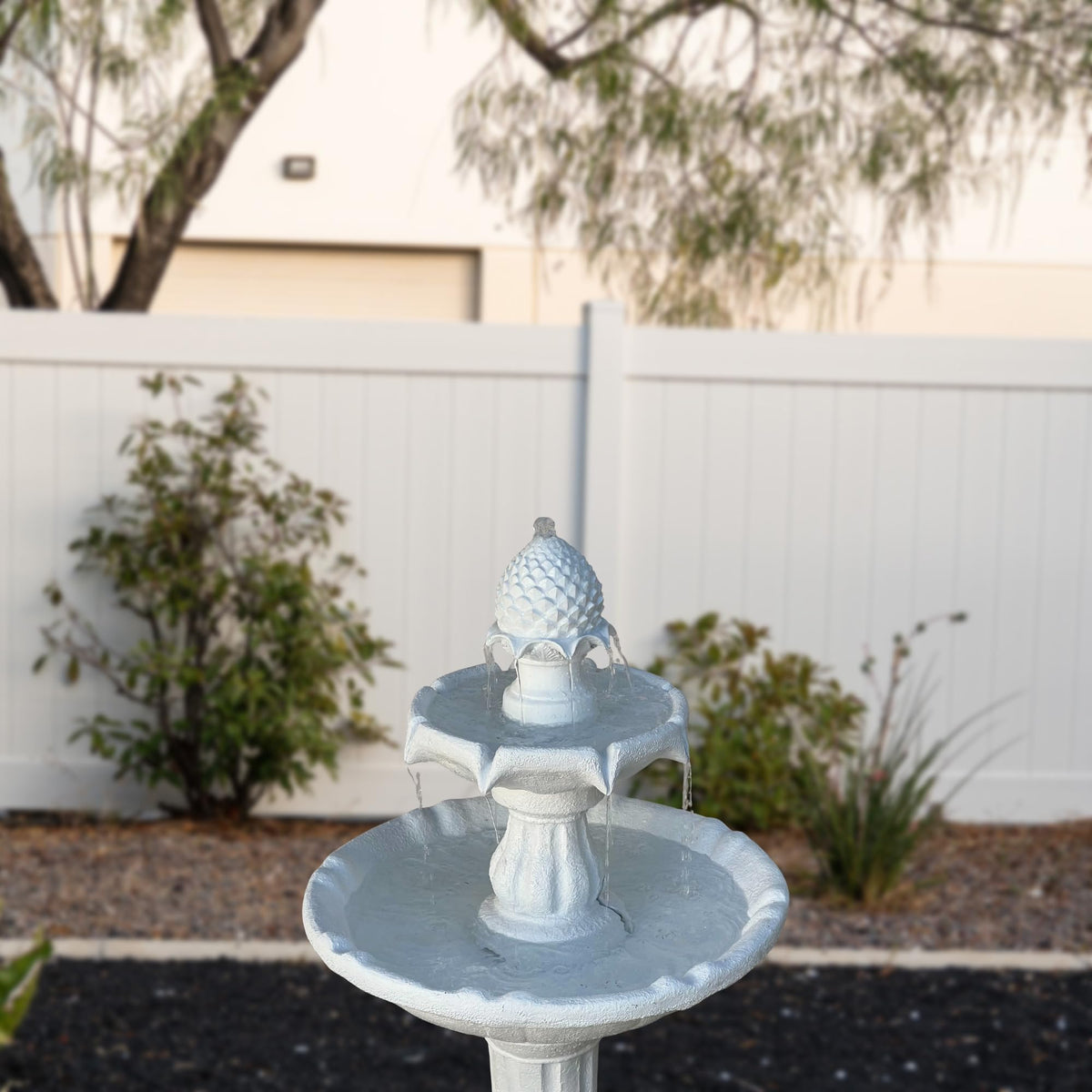 XBrand 44" 2-Tier Solar Water Fountain for Outdoors, Fiberglass Resin Garden Fountain with Solar Panel Pump, Auto Shut-Off, White, Patio, Yard & Garden Decor