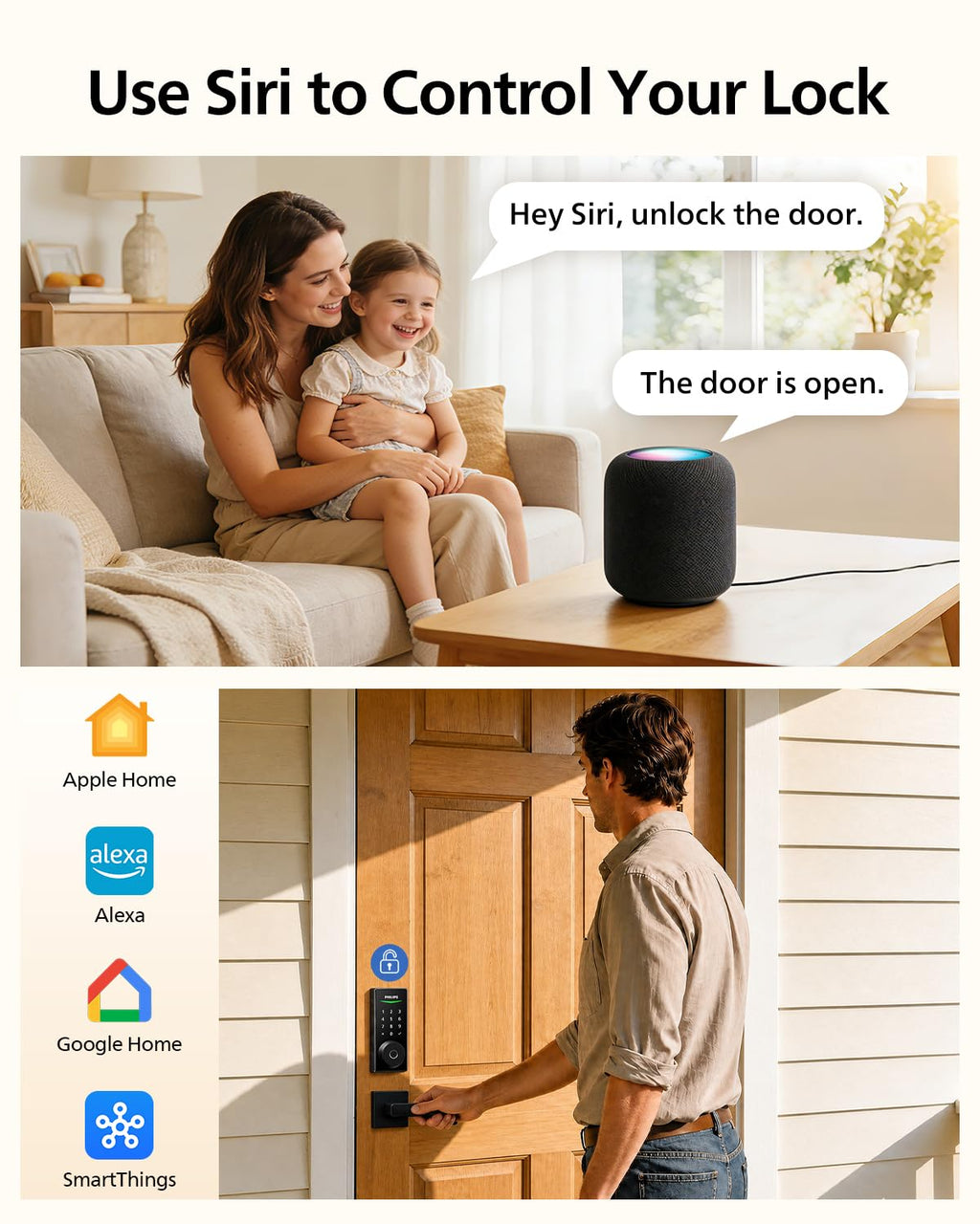 Philips Smart Lock Matter Over Thread, Fingerprint Door Lock, Touchscreen Keypad, Keyless Entry Door Lock with Remote App Control, Auto Lock, Compatible with Apple Home, Alexa and Google Home