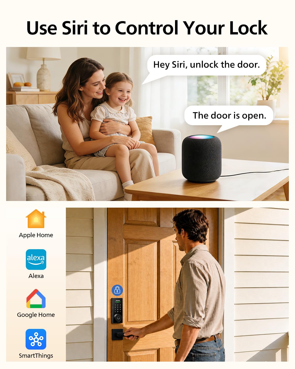 Philips Smart Lock Matter Over Thread, Fingerprint Door Lock, Touchscreen Keypad, Keyless Entry Door Lock with Remote App Control, Auto Lock, Compatible with Apple Home, Alexa and Google Home