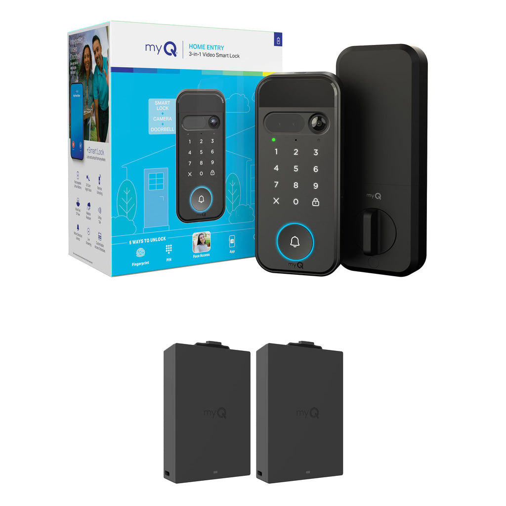 myQ Secure View™ 3-in-1 Smart Lock Deadbolt + Extra Battery, Keyless Entry Door Lock, 2K HDR Doorbell Camera, Face, Fingerprint & PIN Access, App Control, Color Night Vision & Two-Way Audio