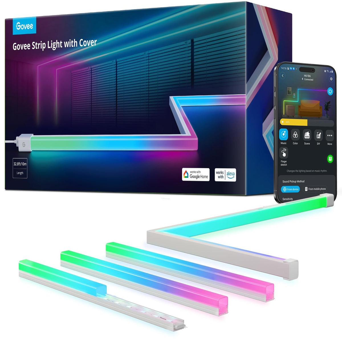 Govee RGBIC LED Strip Lights 32.8ft with Covers,Smart Control, APP, WiFi