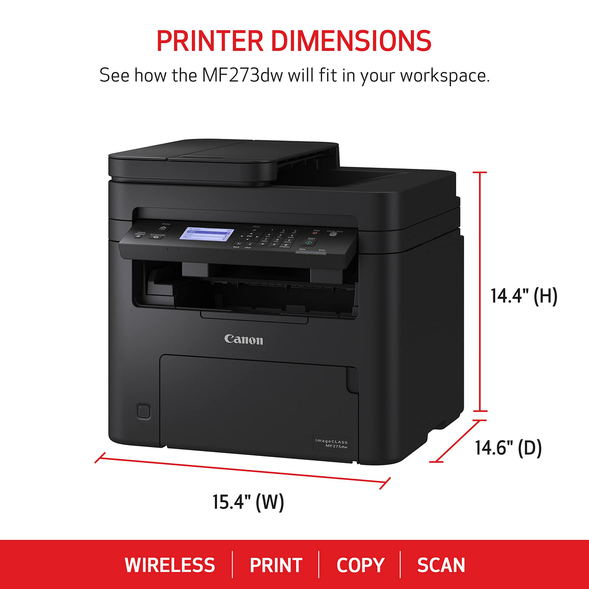 Canon imageCLASS MF273dw - Monochrome Wireless Laser Printer, Multifunction With Scanner, Copier, Auto Document Feeder, With 1 Year Limited Warranty, 30 PPM, Black
