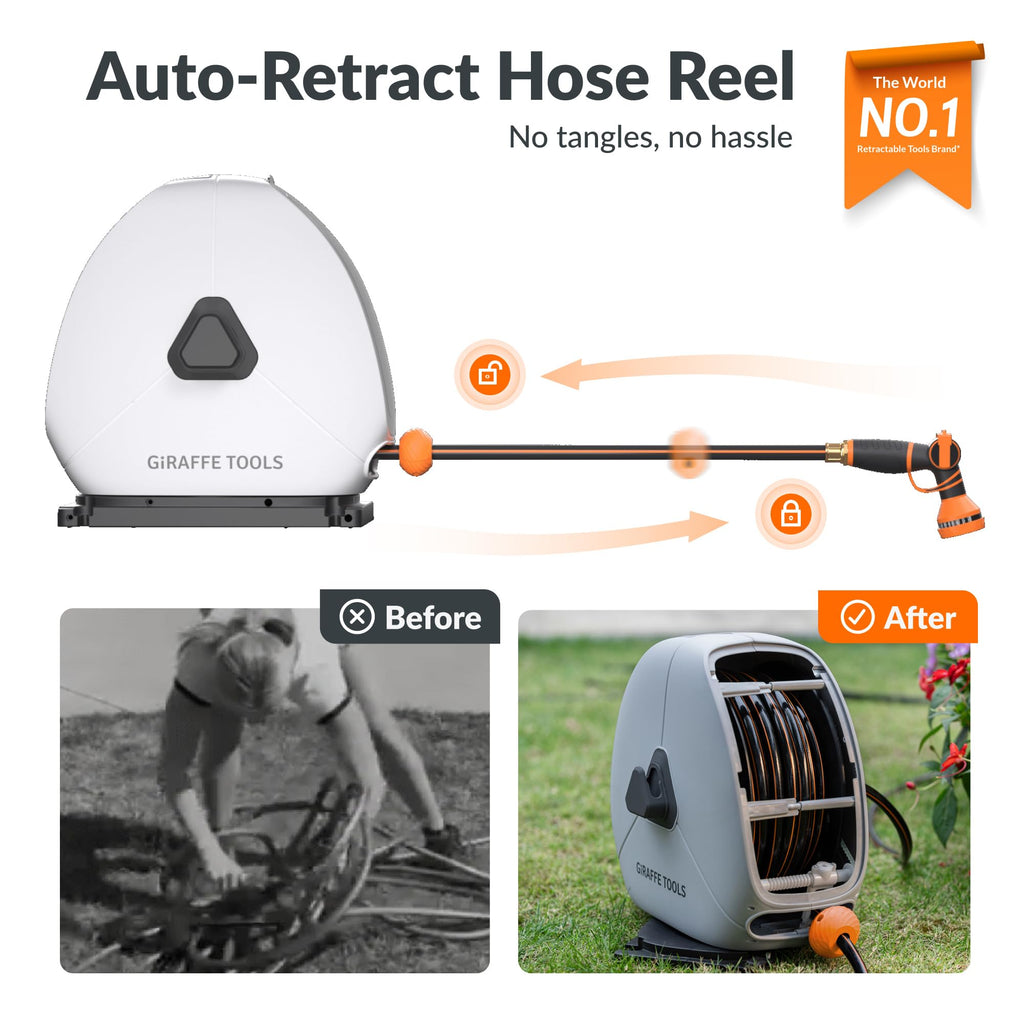 Giraffe Tools Ground-Mounted Retractable Garden Hose Reel,1/2" x 130FT