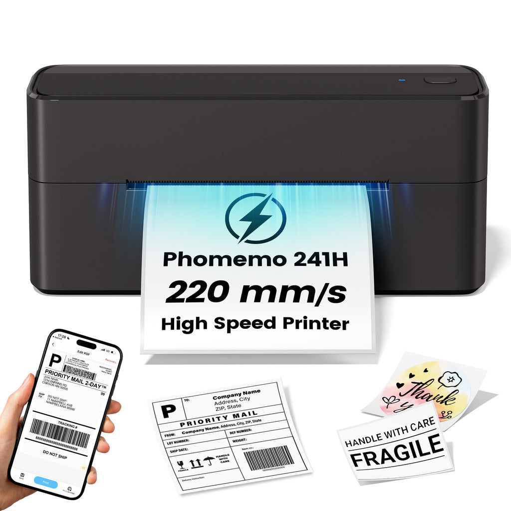 Phomemo Bluetooth Thermal Shipping Label Printer with Holder & 500pcs Label
