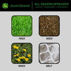 John Deere Push Broadcast Spreader for Fertilizer, Grass Seed and Ice Melt, 130 lb Capacity Lawn & Garden Spreader with 12 Ft Spread Width