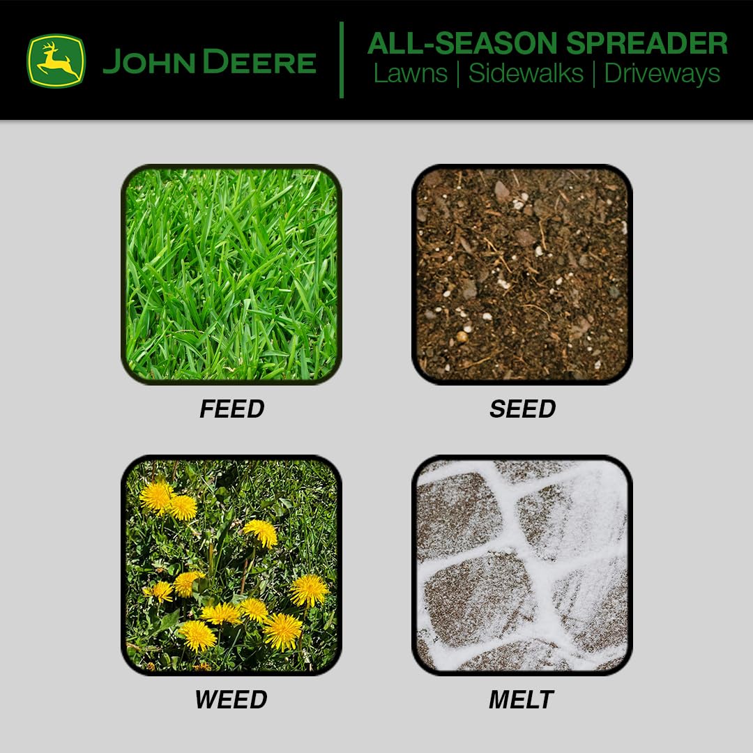 John Deere Push Broadcast Spreader for Fertilizer, Grass Seed and Ice Melt, 130 lb Capacity Lawn & Garden Spreader with 12 Ft Spread Width