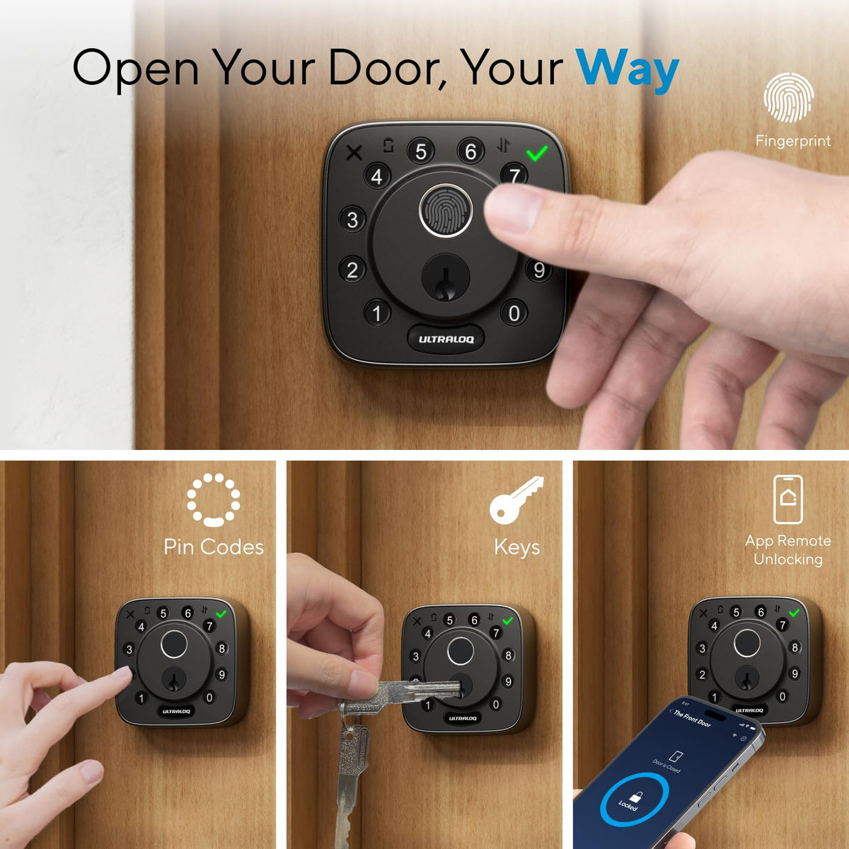 ULTRALOQ Bolt Fingerprint WiFi Smart Lock with Sensor, Remote Access, Black
