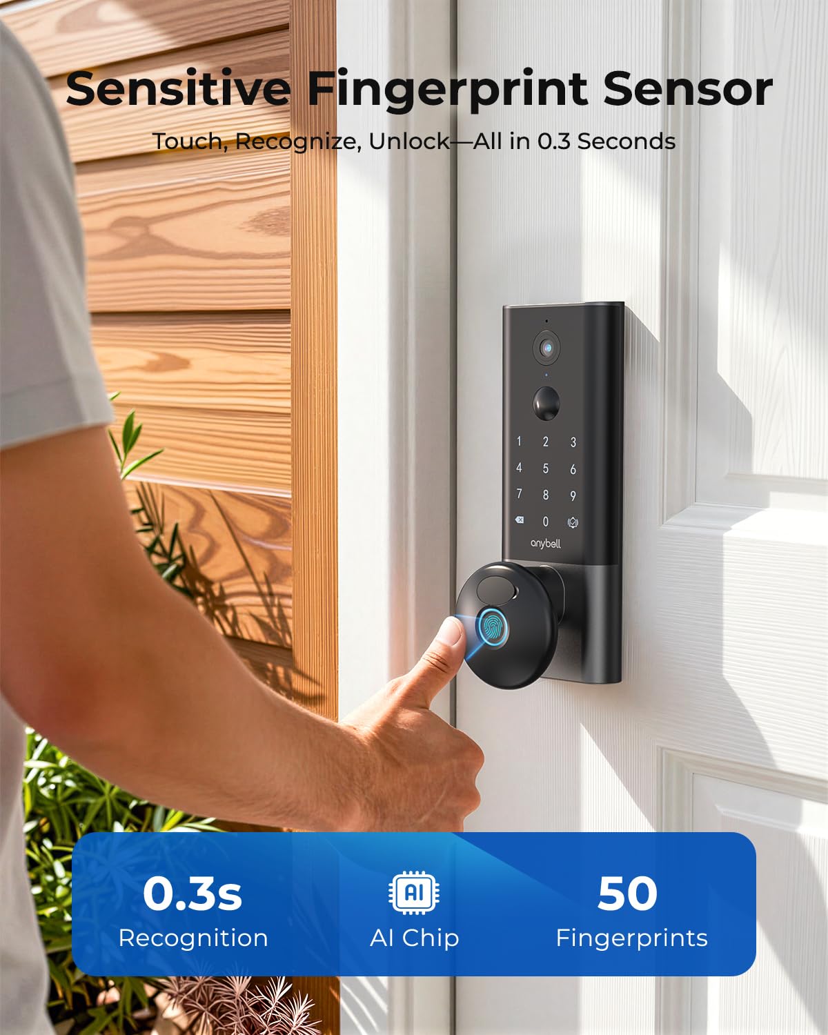 Fingerprint Door Lock, Keyless Entry Smart Deadbolt, Built-in WiFi, Black