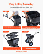 VEVOR Broadcast Spreader 130 lbs Capacity Hopper Walk-Behind Push Spreader | for Lawn & Garden Care, 12 ft Spreading Width, 13" All-Terrain Tires, Adjustable Flow Control for Fertilizer Seed Ice Melt