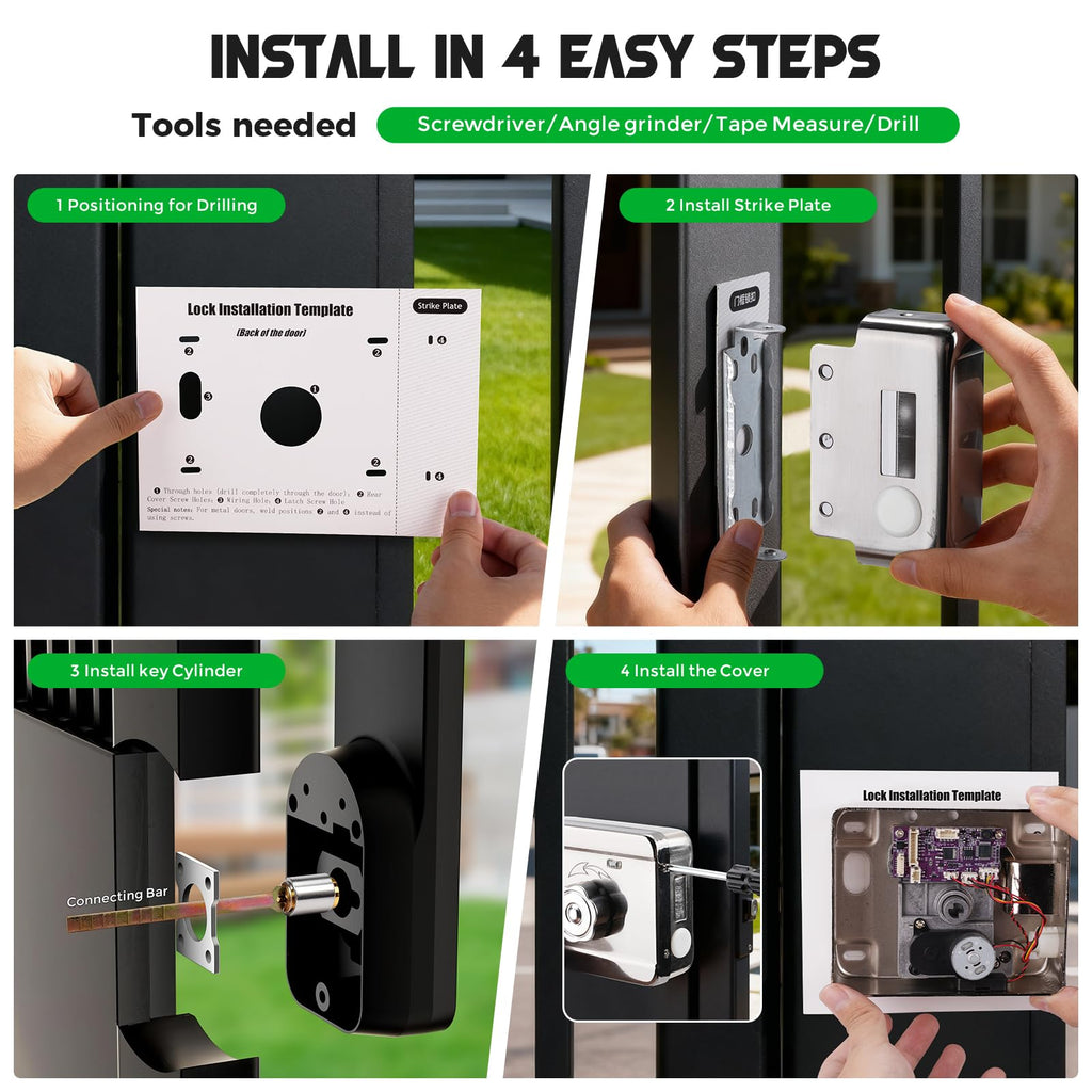 Smart Gate Lock, Electronic Gate Locks for Outdoor Fence, Smart Rim Lock