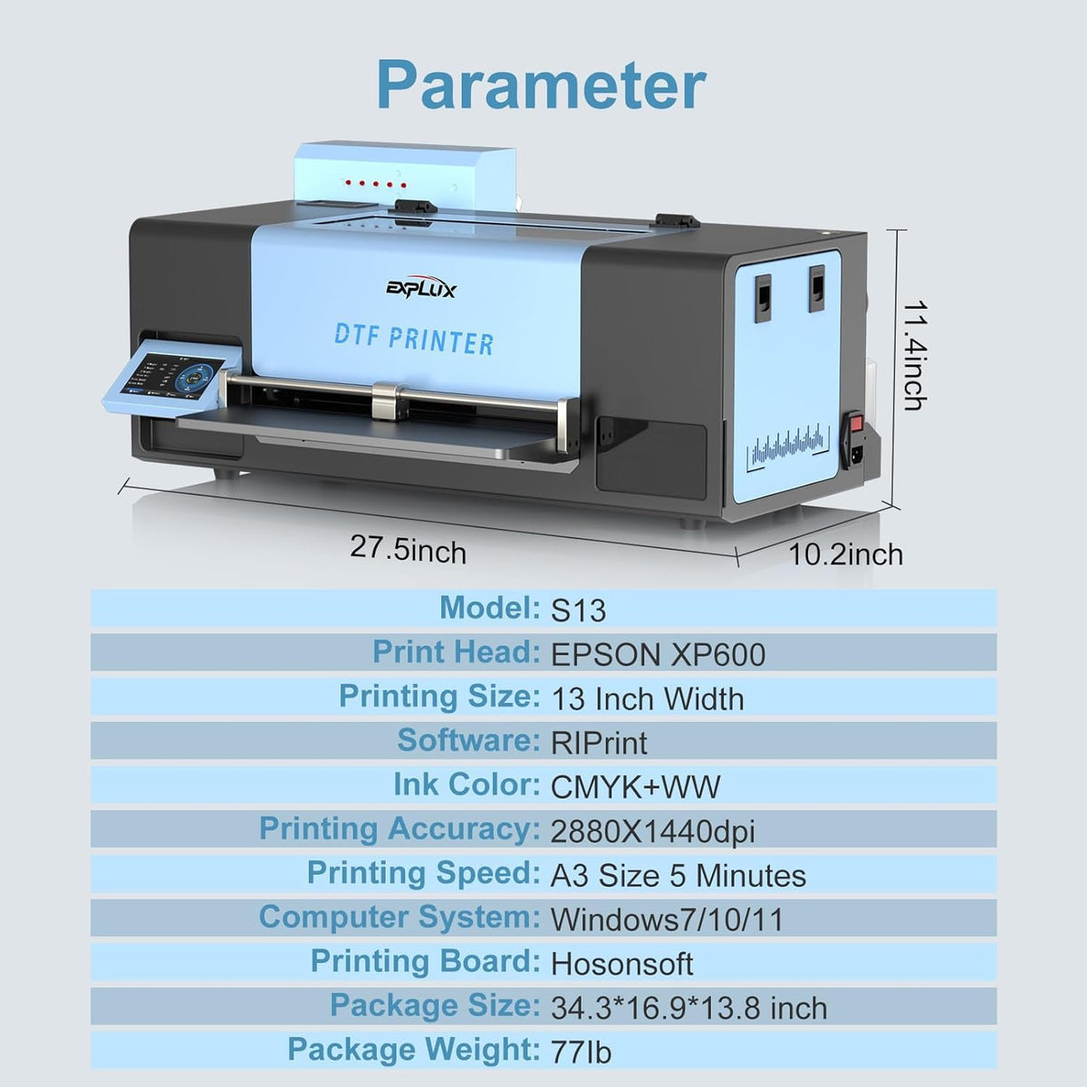 EXPLUX A3 DTF Printer XP600 Printhead S13 Bundle with Shaker Dryer