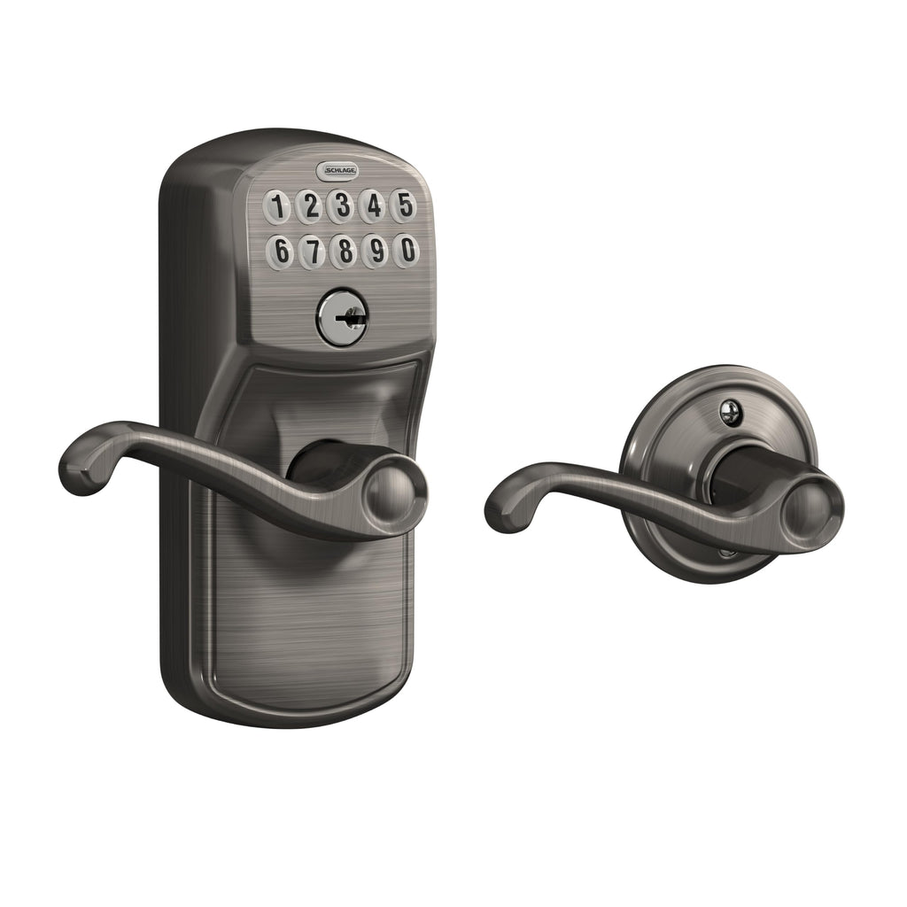 Schlage Electronic Keypad Lock, Lever Handle, Camelot Trim, Satin Chrome