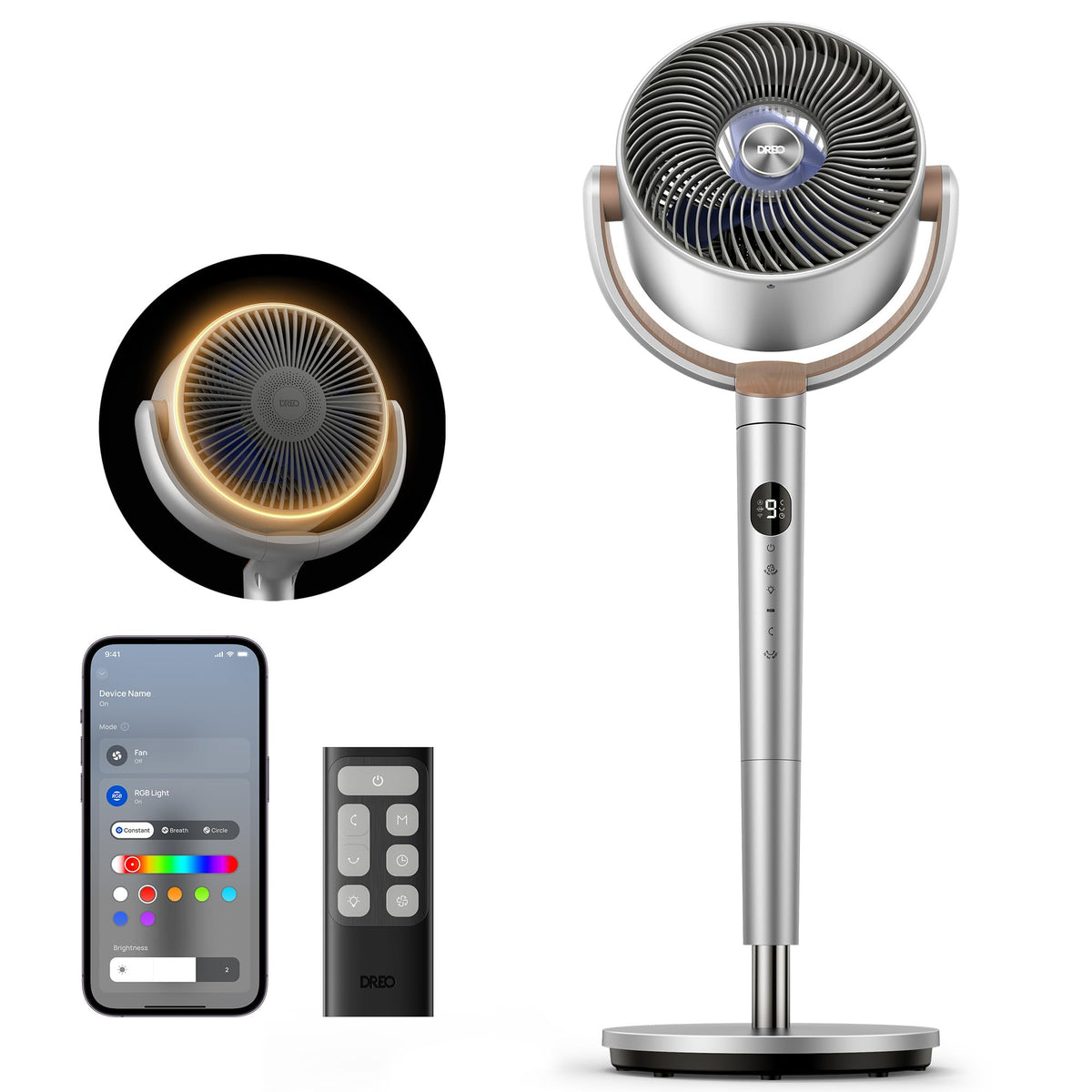 DREO Smart Pedestal Fan for Bedroom, 120°+120° Omni-Directional Oscillating