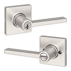 Kwikset Casey Entry Door Handle with Lock and Key, Secure Keyed Reversible Lever Exterior, for Front Entrance and Bedrooms, Matte Black, 4 Pack, Pick Resistant SmartKey Rekey Security and Microban