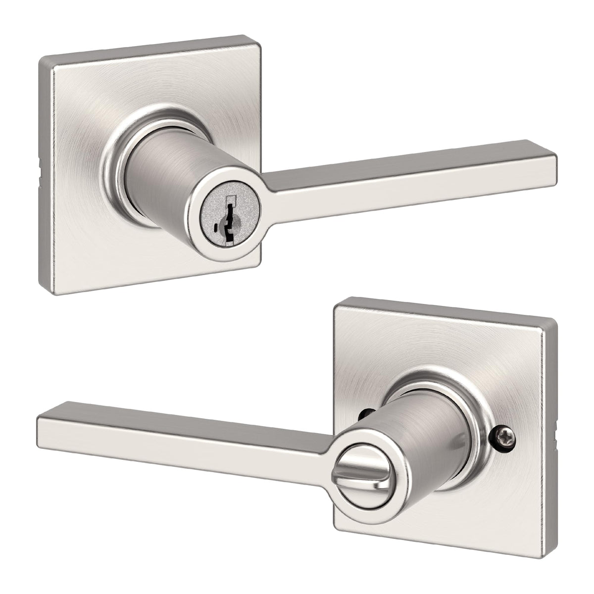 Kwikset Casey Entry Door Handle with Lock and Key, Secure Keyed Reversible Lever Exterior, for Front Entrance and Bedrooms, Matte Black, 4 Pack, Pick Resistant SmartKey Rekey Security and Microban