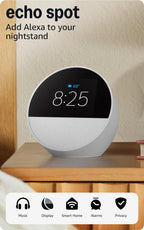 Amazon Echo Spot, Great for nightstands, offices and kitchens, Smart alarm clock, Designed for Alexa+, Black