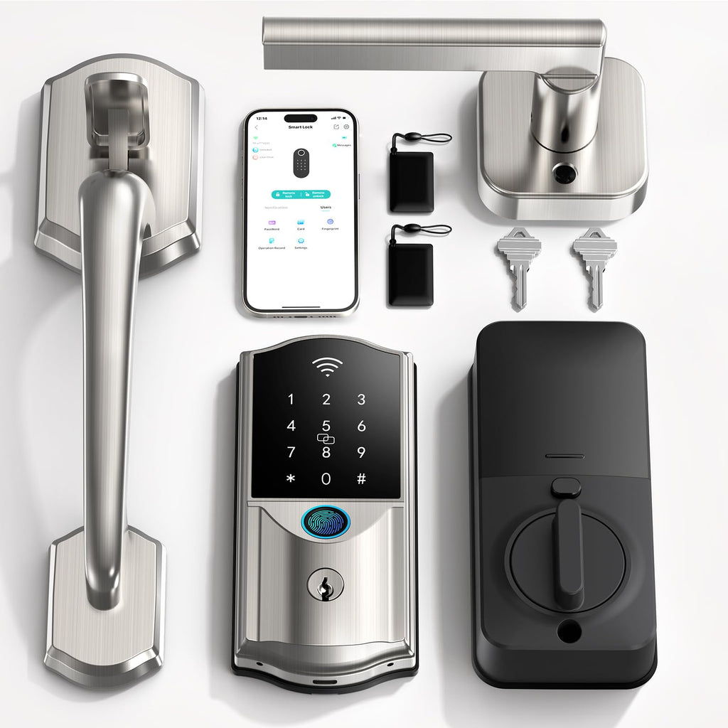 Built-in WiFi Smart Lock with Handle Set, Keyless Entry Front Door Lock Set