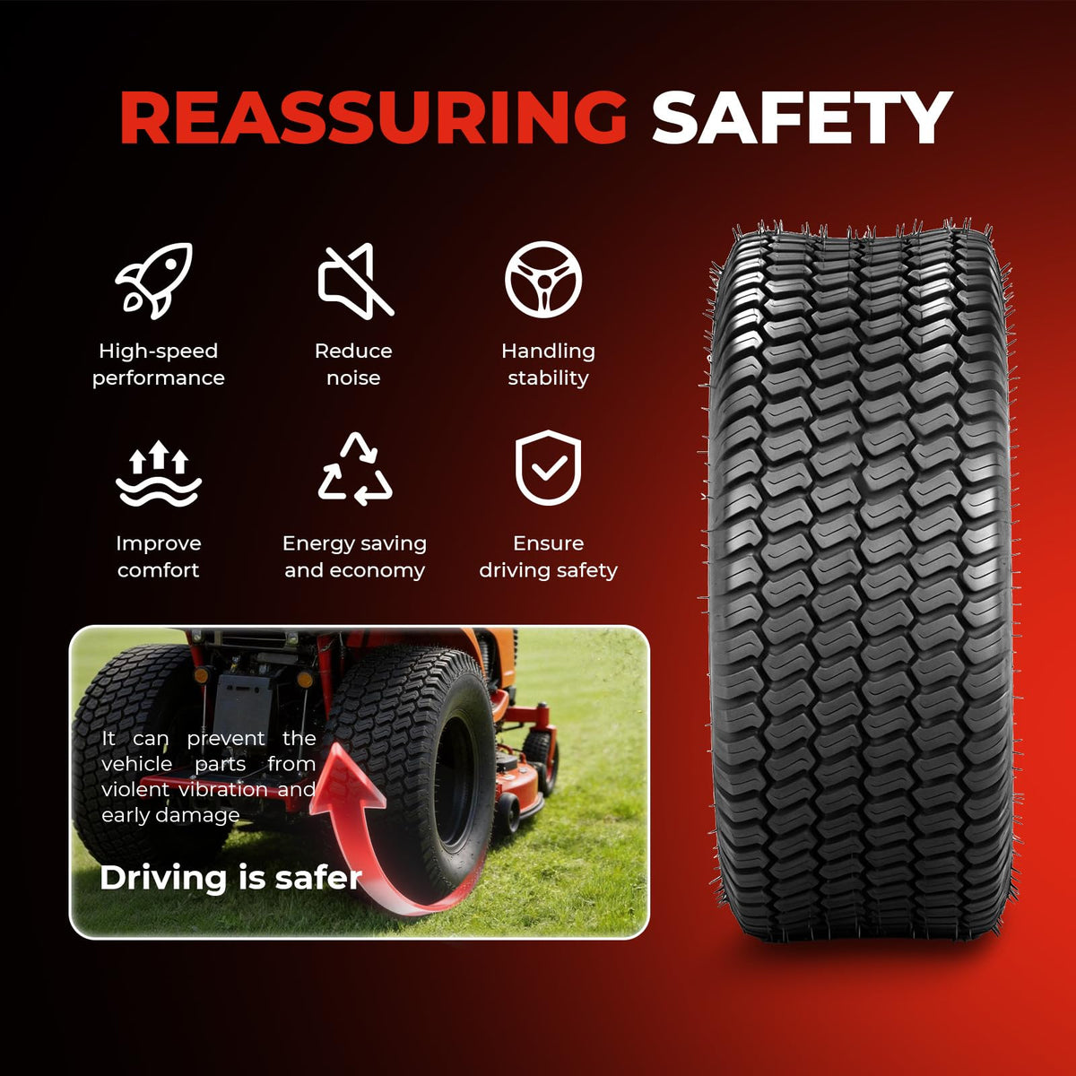 23x10.50-12 Lawn Mower Tires, 4 Ply Tubeless, Set of 2