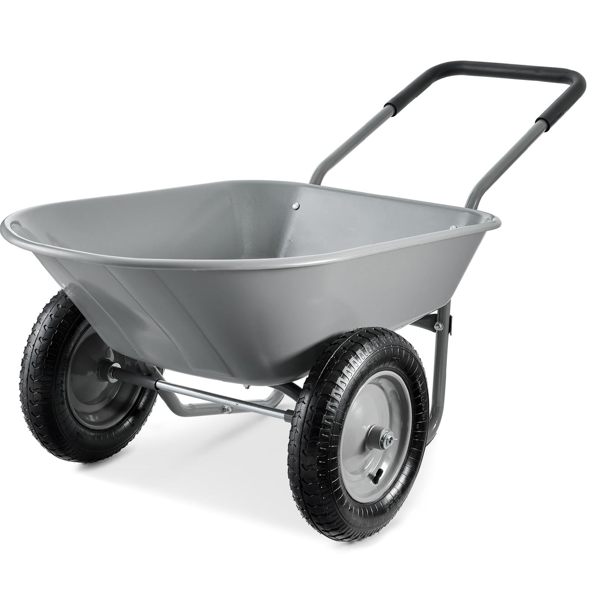 Best Choice Products Dual-Wheel Home Utility Yard Wheelbarrow Garden Cart w/Built-in Stand for Lawn, Gardening, Construction - Blue