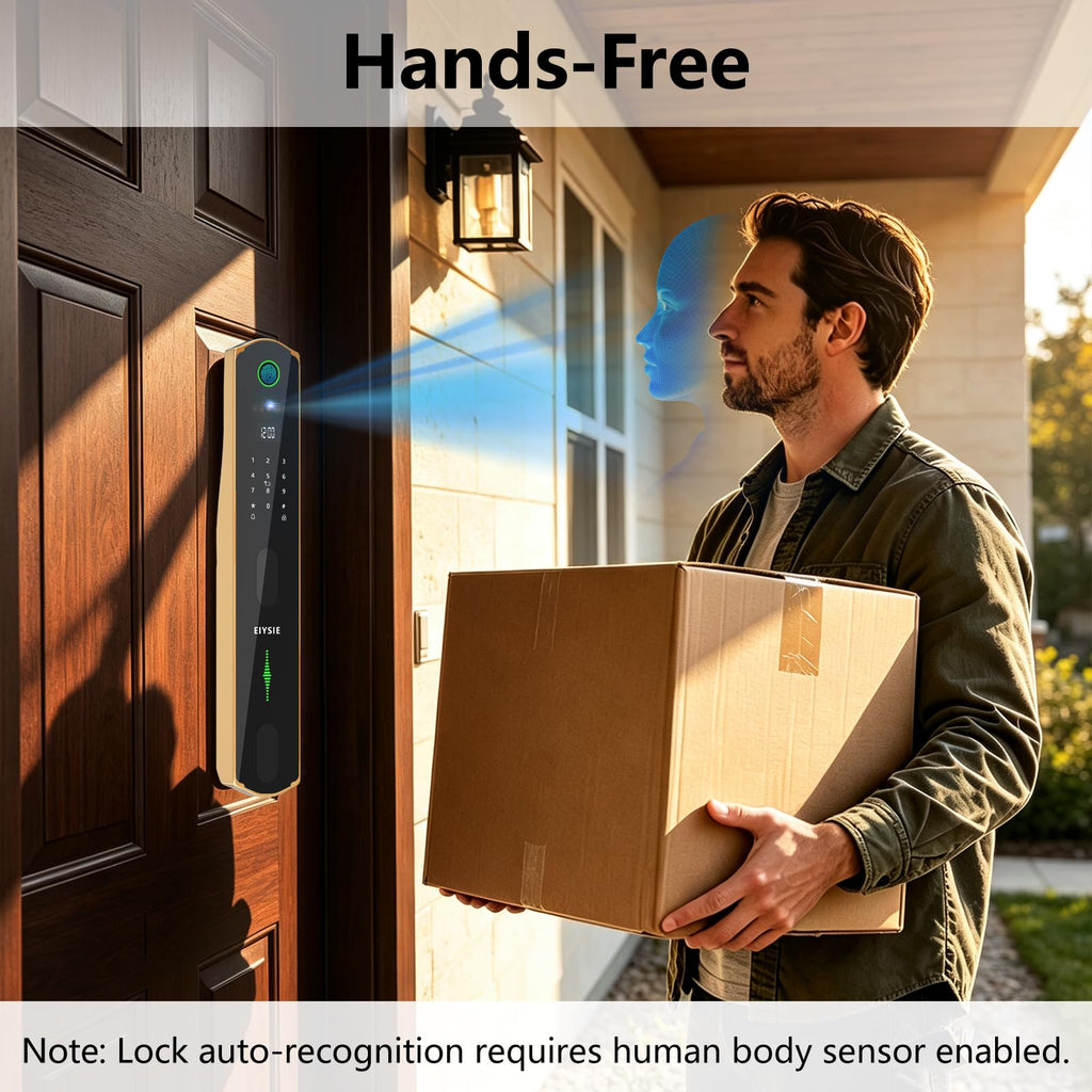 EIYSIE WiFi Front Door Lock, Smart Deadbolt with Camera & Doorbell, Gold