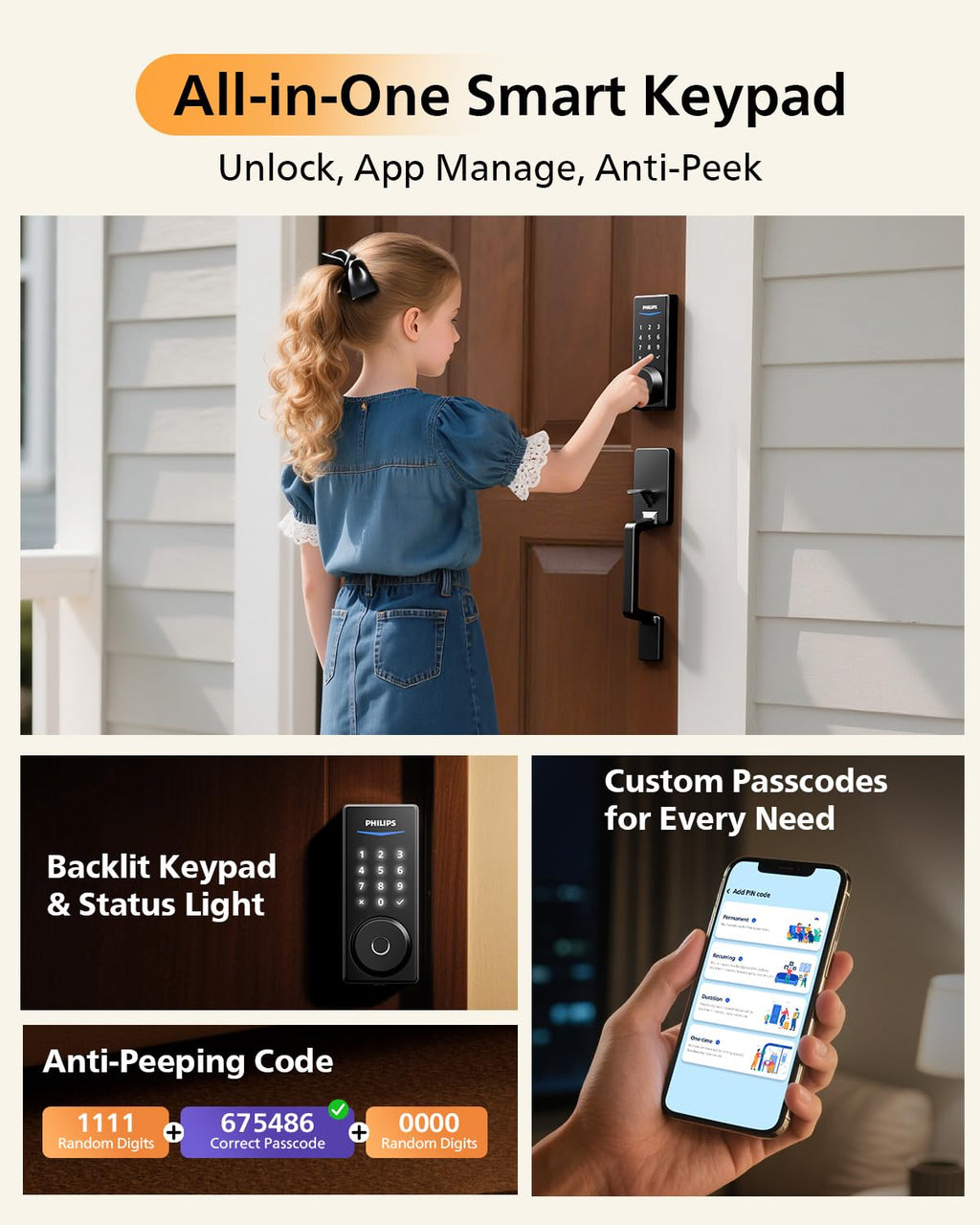 Philips WiFi Smart Lock with Handle Set, APP Remote Control, Voice Control