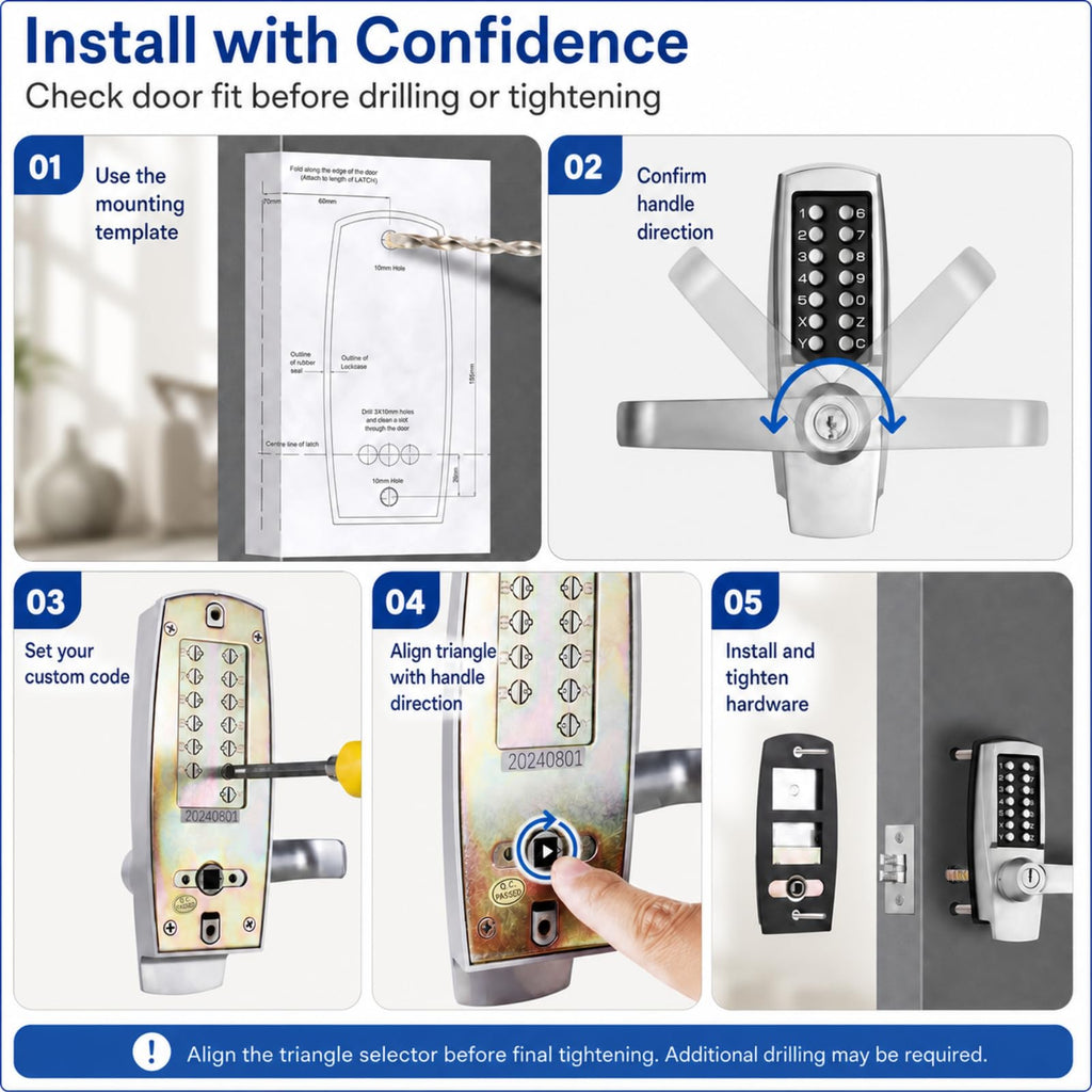 Keyless Door Lock with Handle, Battery-Free Mechanical Keypad Lock
