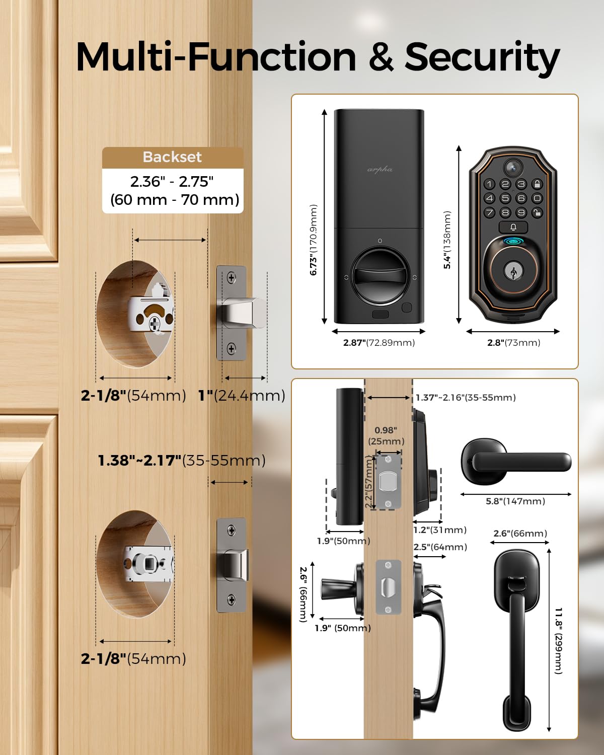 WiFi Video Smart Lock with Handle, 5-in-1 Keyless Deadbolt for Front Door