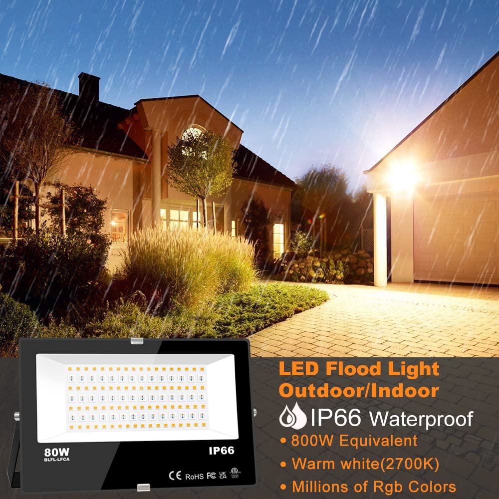 LED Flood Light Outdoor 800W Equivalent 8000LM RGB Landscape Lighting