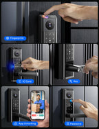 Smart Lock with Camera & Doorbell, 3-in-1 Keyless Entry Door Lock with Handle, Built-in WiFi Camera Smart Lock for Front Door, Fingerprint, Keypad Code, App Control, Auto Lock